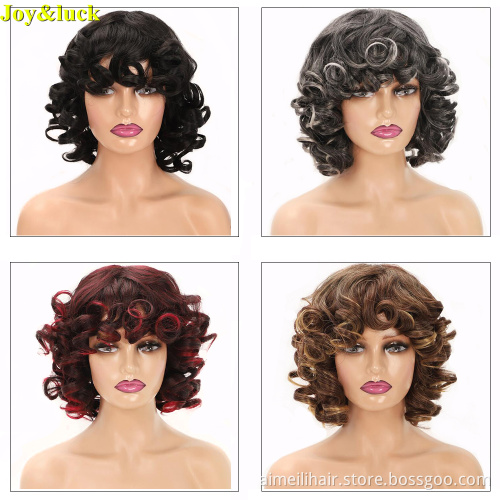 African Wholesale Hair Wigs for Black Women Daily Life Natural Short Bouncy Curly Ombre Brown Ladies Synthetic Full Hair Wigs